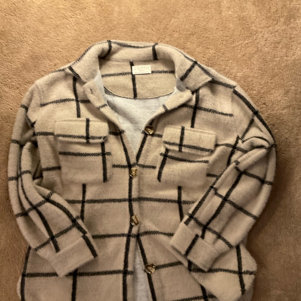 Z Supply Cream and Black Plaid Jacket